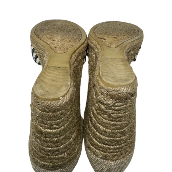 Bass Womens 10 Emelia Blue White Striped Wedge Espadrilles Slingback Heels - Picture 12 of 14